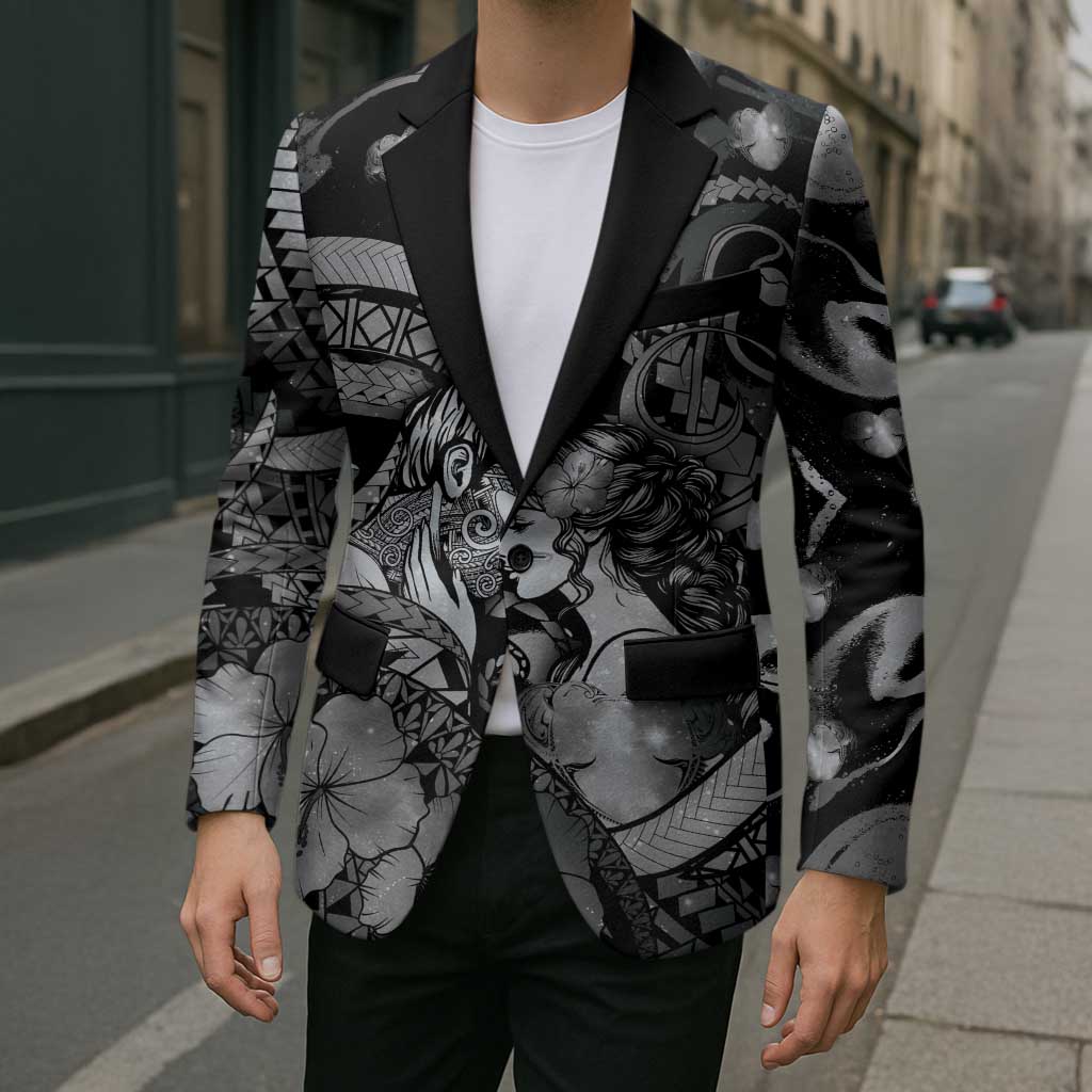 Personalised Maori Romantic Valentine Blazer The Hongi Kiss Black Galaxy DT05 - Polynesian Pride