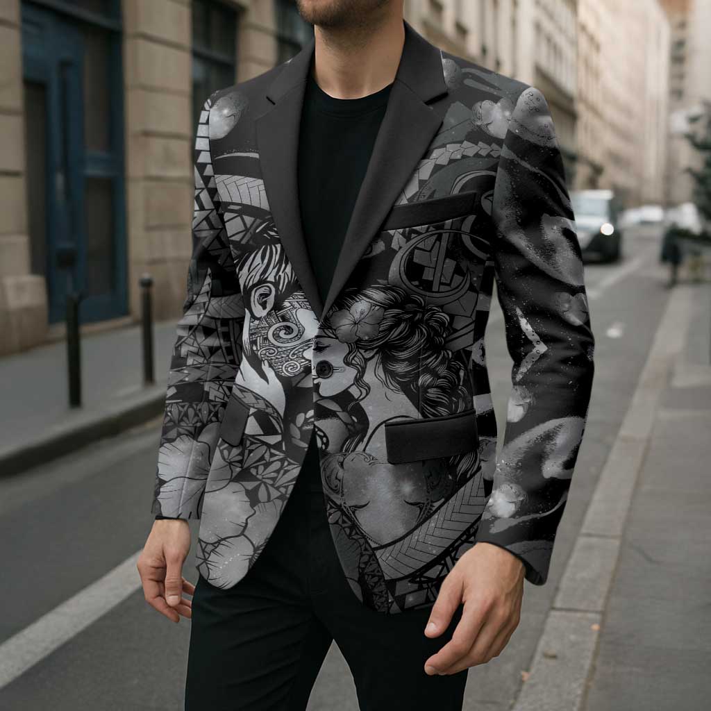 Personalised Maori Romantic Valentine Blazer The Hongi Kiss Black Galaxy DT05 - Polynesian Pride