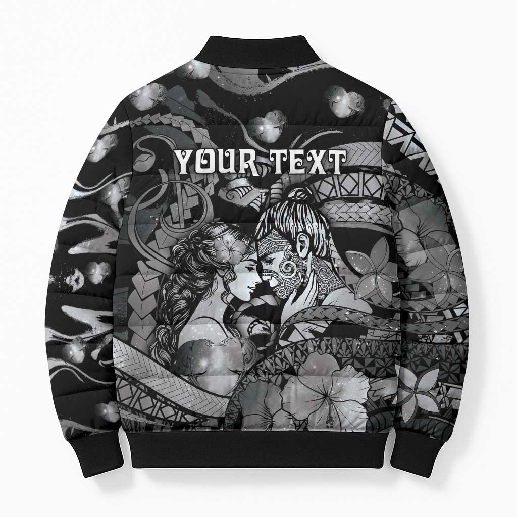 Personalised Maori Romantic Valentine Bomber Puffer Jacket The Hongi Kiss Black Galaxy DT05 - Polynesian Pride