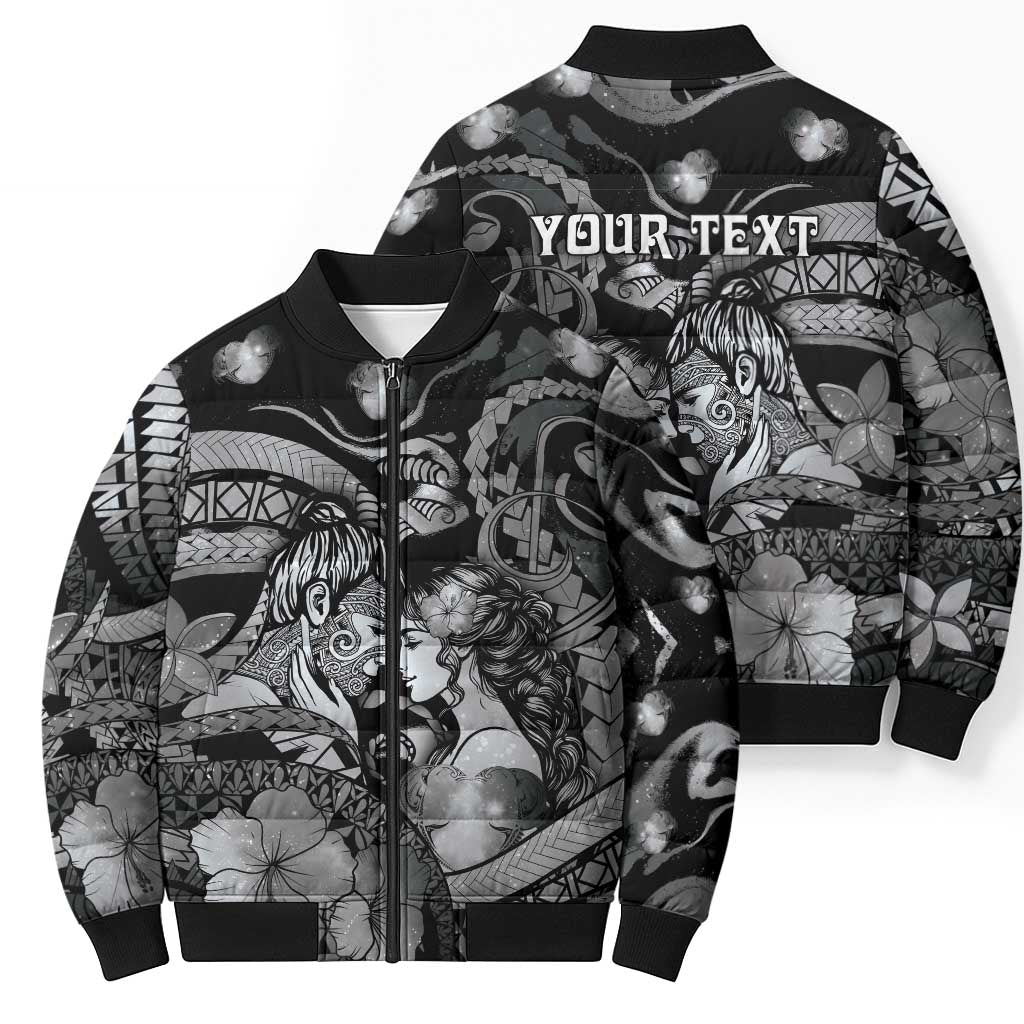 Personalised Maori Romantic Valentine Bomber Puffer Jacket The Hongi Kiss Black Galaxy DT05 - Polynesian Pride