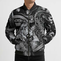 Personalised Maori Romantic Valentine Bomber Puffer Jacket The Hongi Kiss Black Galaxy DT05 - Polynesian Pride