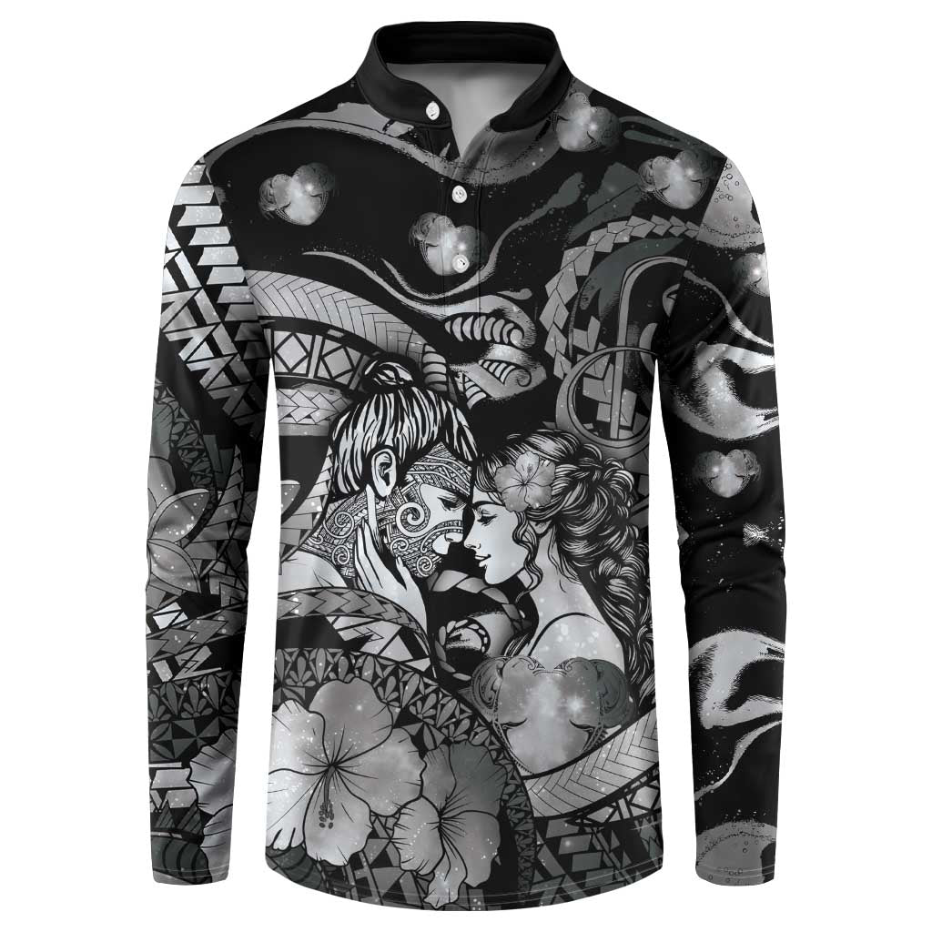 Personalised Maori Romantic Valentine Button Sweatshirt The Hongi Kiss Black Galaxy DT05 Black - Polynesian Pride