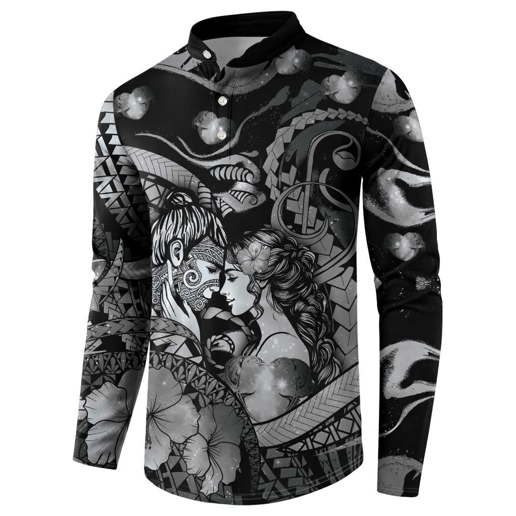 Personalised Maori Romantic Valentine Button Sweatshirt The Hongi Kiss Black Galaxy DT05 - Polynesian Pride
