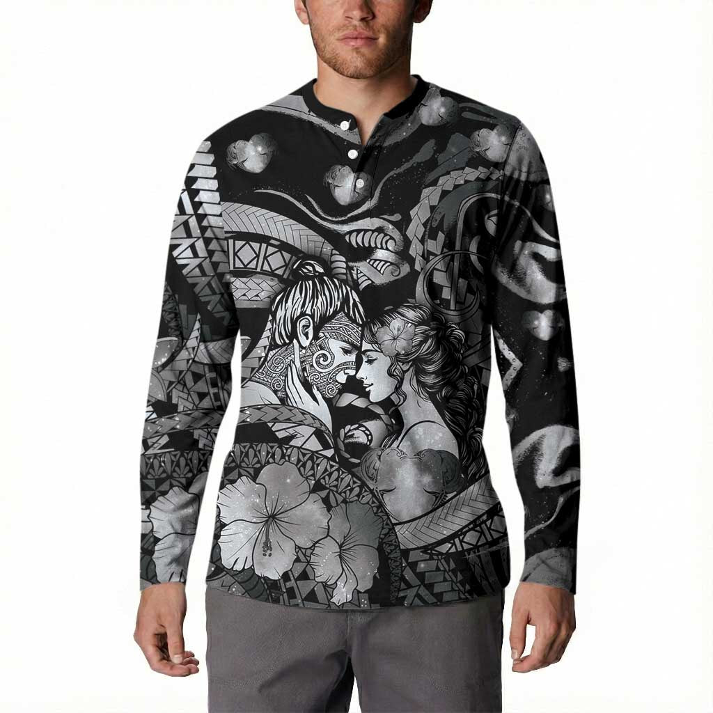 Personalised Maori Romantic Valentine Button Sweatshirt The Hongi Kiss Black Galaxy DT05 - Polynesian Pride