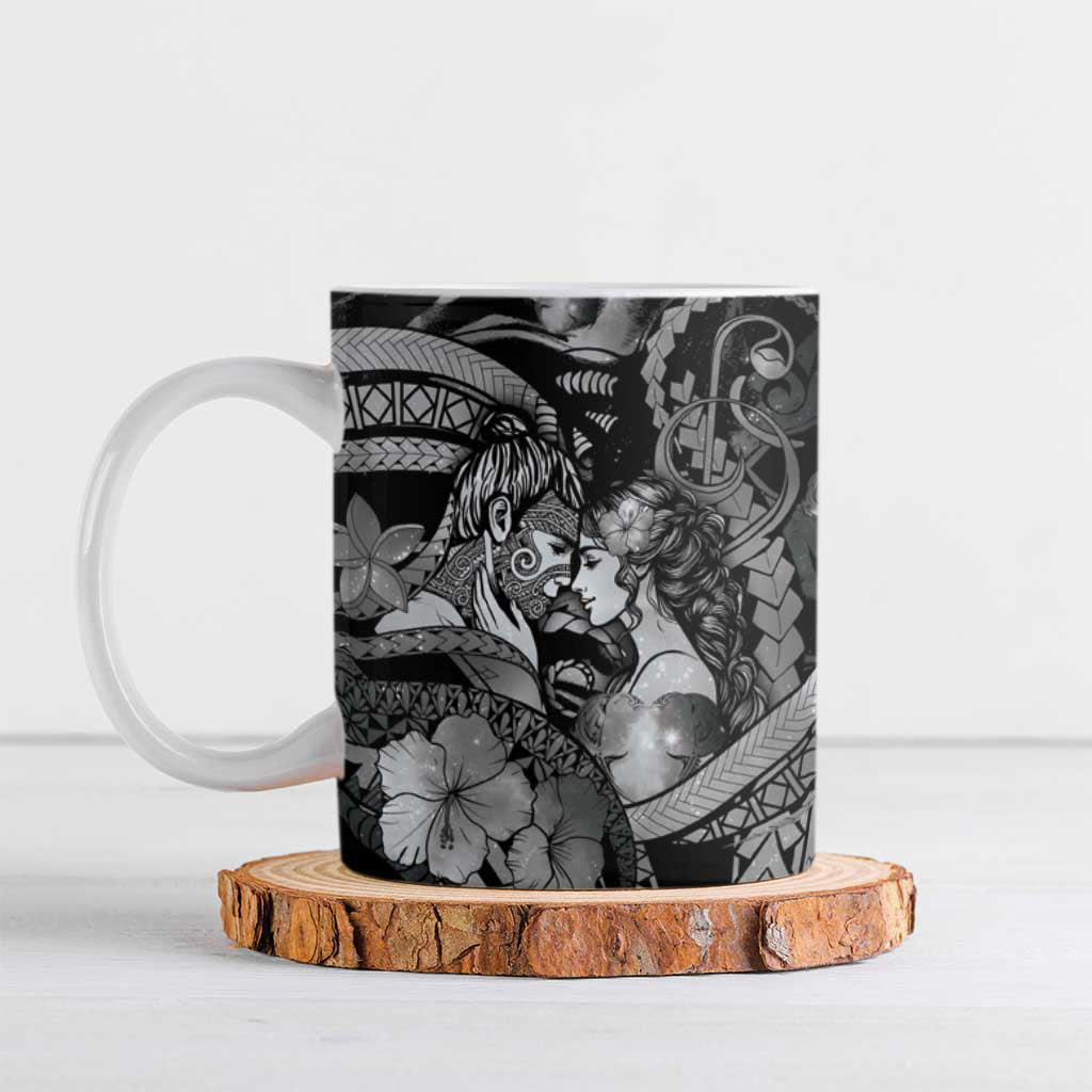Personalised Maori Romantic Valentine Ceramic Mug The Hongi Kiss Black Galaxy DT05 Black - Polynesian Pride