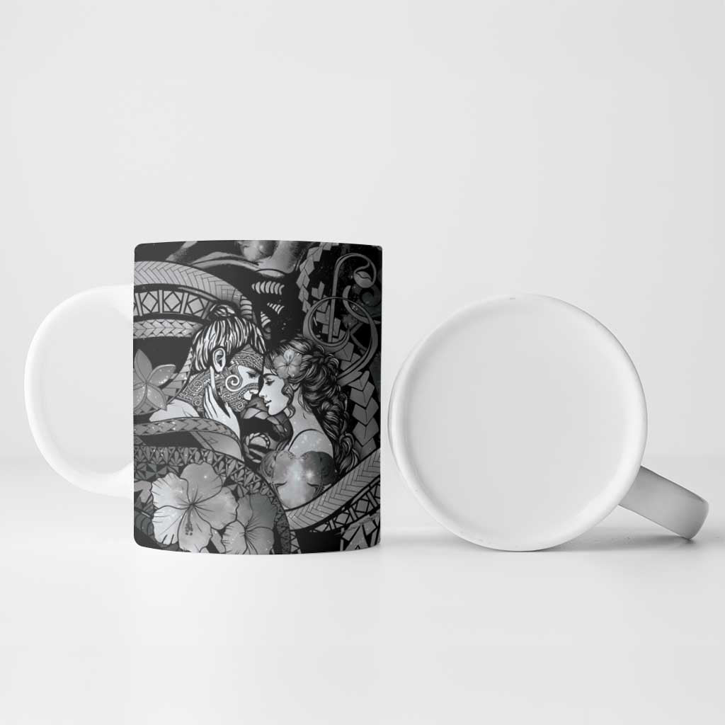 Personalised Maori Romantic Valentine Ceramic Mug The Hongi Kiss Black Galaxy DT05 - Polynesian Pride