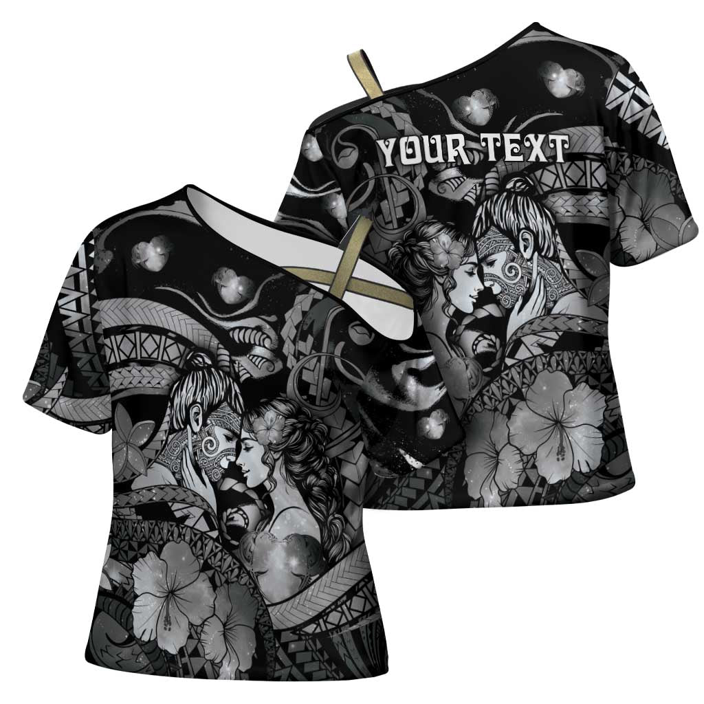 Personalised Maori Romantic Valentine Cross Shoulder Shirt The Hongi Kiss Black Galaxy DT05 - Polynesian Pride