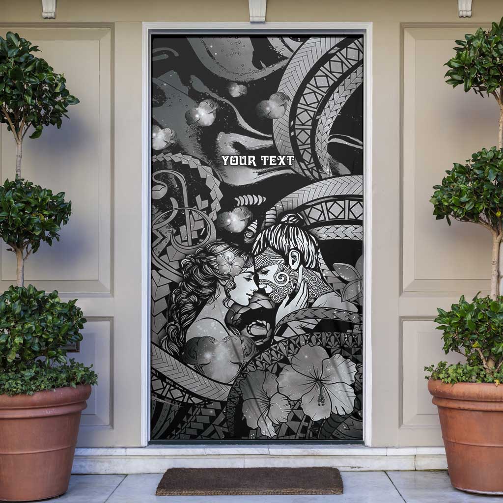 Personalised Maori Romantic Valentine Door Cover The Hongi Kiss Black Galaxy DT05 Black - Polynesian Pride