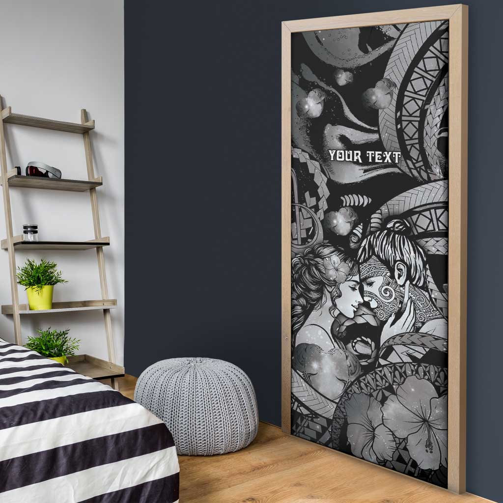 Personalised Maori Romantic Valentine Door Cover The Hongi Kiss Black Galaxy DT05 - Polynesian Pride