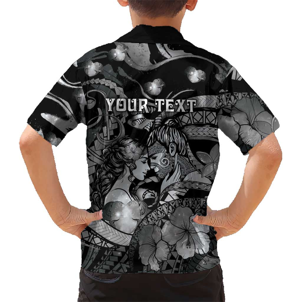 Personalised Maori Romantic Valentine Family Matching Long Sleeve Bodycon Dress and Hawaiian Shirt The Hongi Kiss Black Galaxy