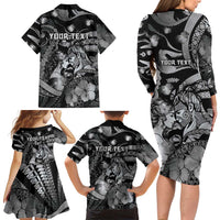 Personalised Maori Romantic Valentine Family Matching Long Sleeve Bodycon Dress and Hawaiian Shirt The Hongi Kiss Black Galaxy