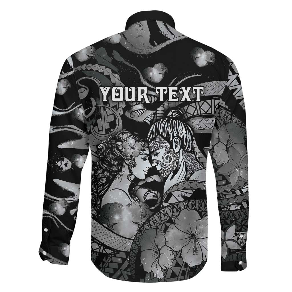 Personalised Maori Romantic Valentine Family Matching Long Sleeve Bodycon Dress and Hawaiian Shirt The Hongi Kiss Black Galaxy