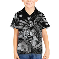 Personalised Maori Romantic Valentine Family Matching Off Shoulder Maxi Dress and Hawaiian Shirt The Hongi Kiss Black Galaxy