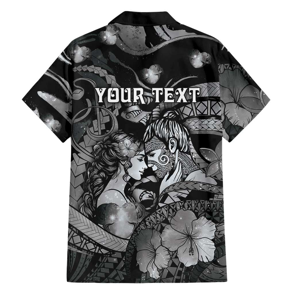 Personalised Maori Romantic Valentine Family Matching Puletasi and Hawaiian Shirt The Hongi Kiss Black Galaxy