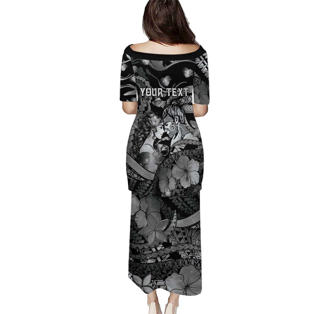 Personalised Maori Romantic Valentine Family Matching Puletasi and Hawaiian Shirt The Hongi Kiss Black Galaxy