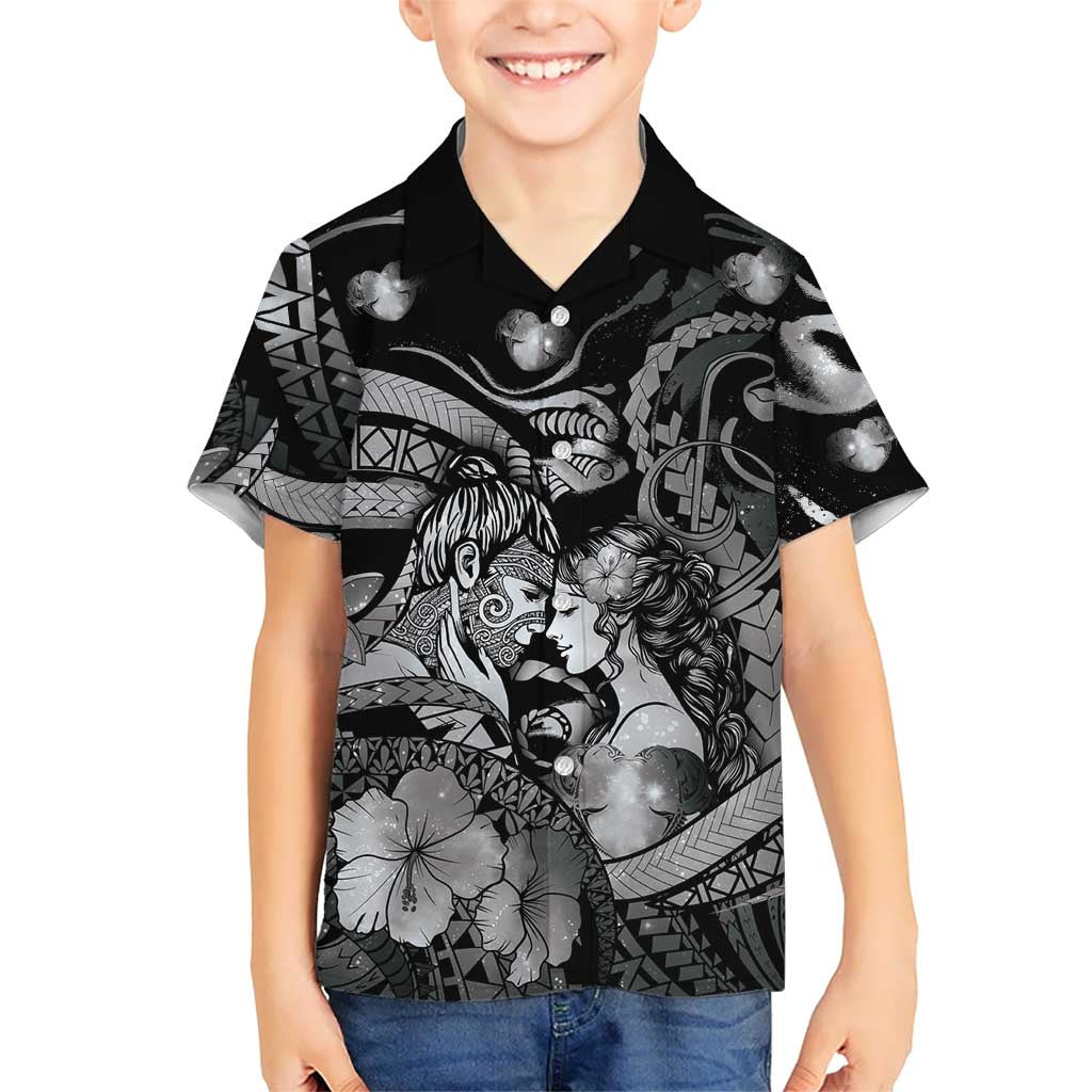 Personalised Maori Romantic Valentine Family Matching Puletasi and Hawaiian Shirt The Hongi Kiss Black Galaxy