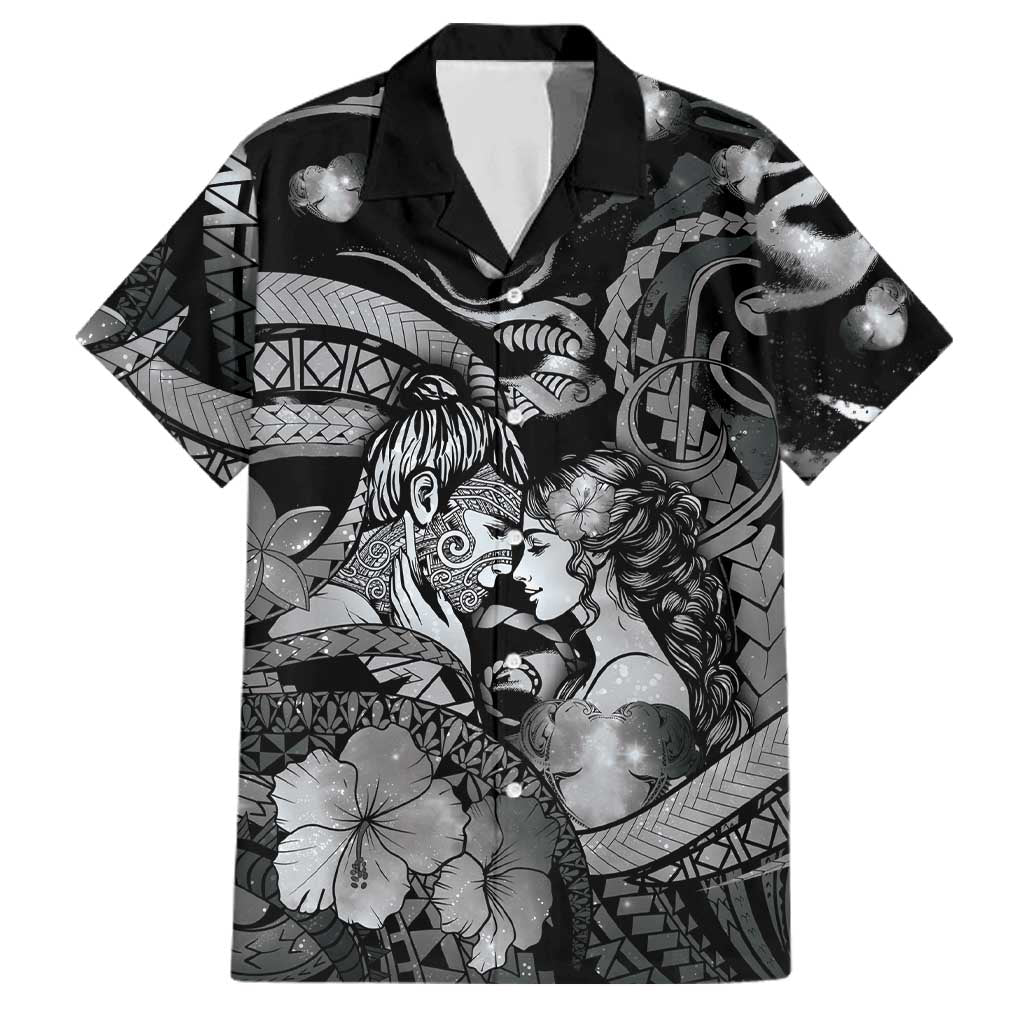 Personalised Maori Romantic Valentine Family Matching Summer Maxi Dress and Hawaiian Shirt The Hongi Kiss Black Galaxy
