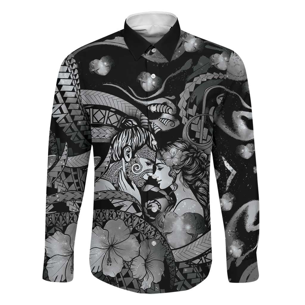 Personalised Maori Romantic Valentine Family Matching Summer Maxi Dress and Hawaiian Shirt The Hongi Kiss Black Galaxy