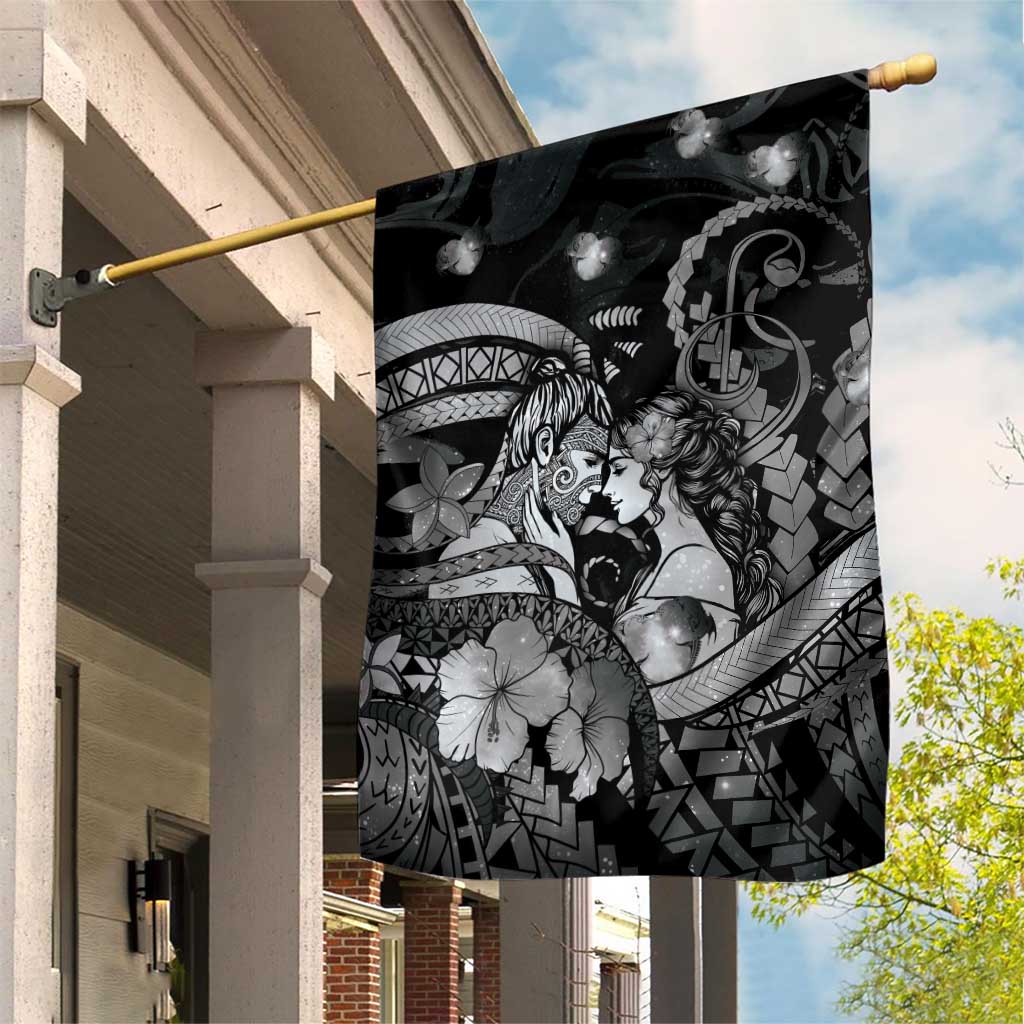 Maori Romantic Valentine Garden Flag The Hongi Kiss Black Galaxy DT05 House Flag Black - Polynesian Pride