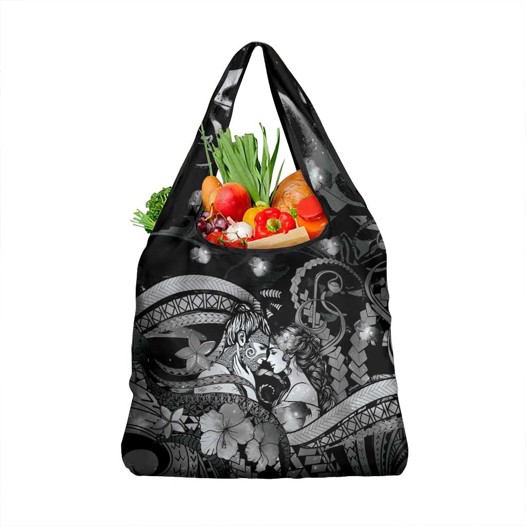 Maori Romantic Valentine Grocery Bag The Hongi Kiss Black Galaxy DT05 1-pack One Size Black - Polynesian Pride