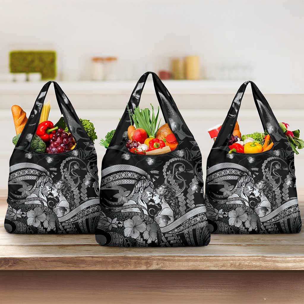 Maori Romantic Valentine Grocery Bag The Hongi Kiss Black Galaxy DT05 3-pack One Size Black - Polynesian Pride