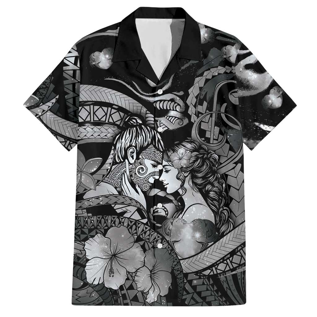 Personalised Maori Romantic Valentine Hawaiian Shirt The Hongi Kiss Black Galaxy