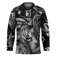 Personalised Maori Romantic Valentine Hockey Jersey The Hongi Kiss Black Galaxy DT05 Unisex Black - Polynesian Pride