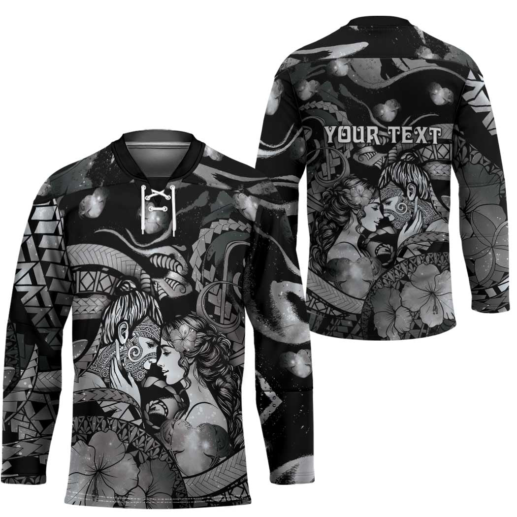 Personalised Maori Romantic Valentine Hockey Jersey The Hongi Kiss Black Galaxy DT05 - Polynesian Pride