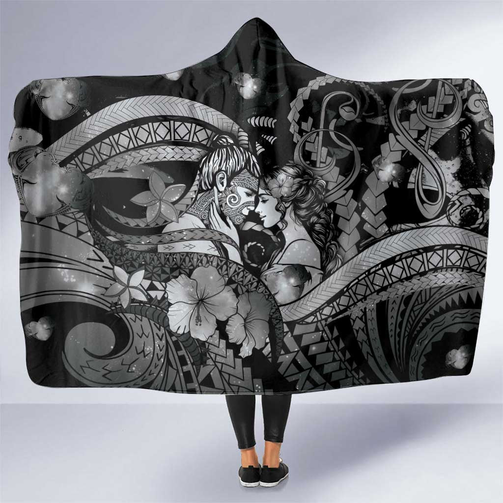Maori Romantic Valentine Hooded Blanket The Hongi Kiss Black Galaxy DT05 One Size Black - Polynesian Pride