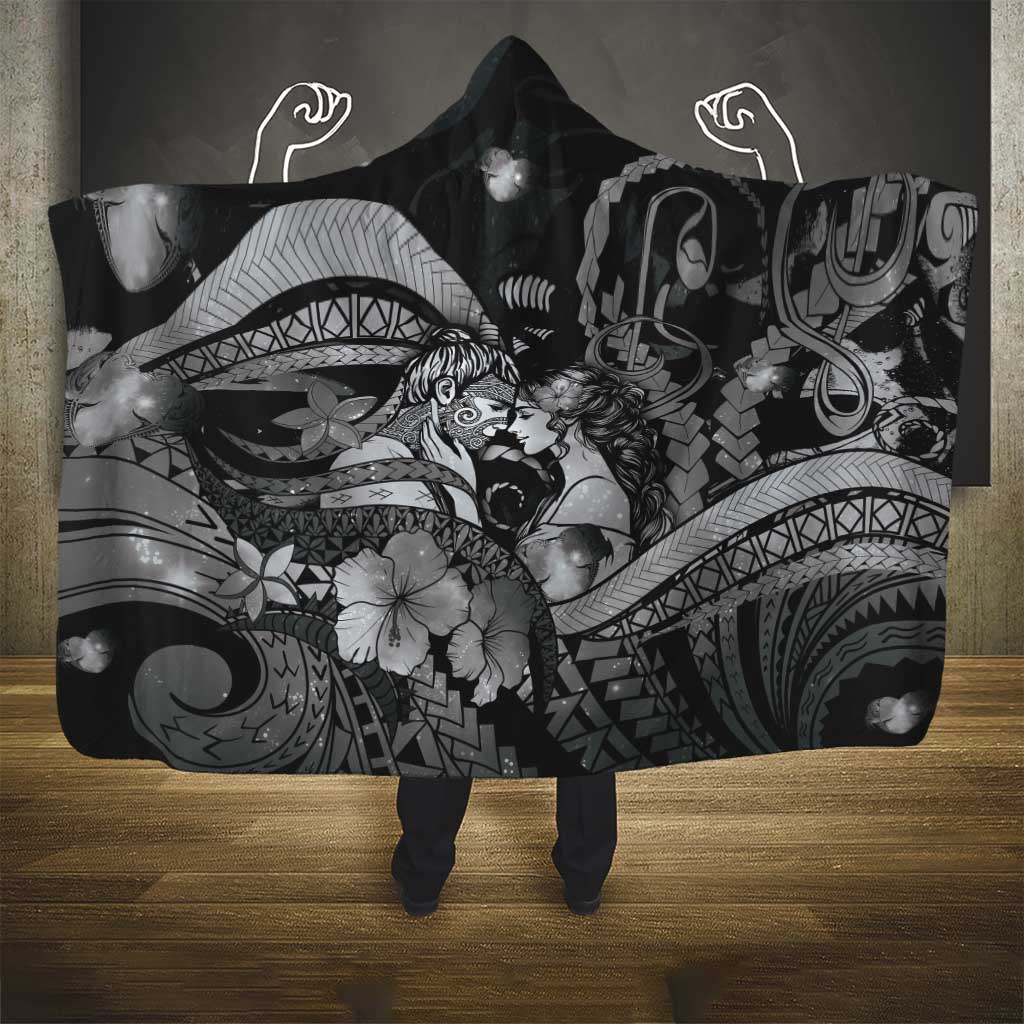 Maori Romantic Valentine Hooded Blanket The Hongi Kiss Black Galaxy DT05 - Polynesian Pride