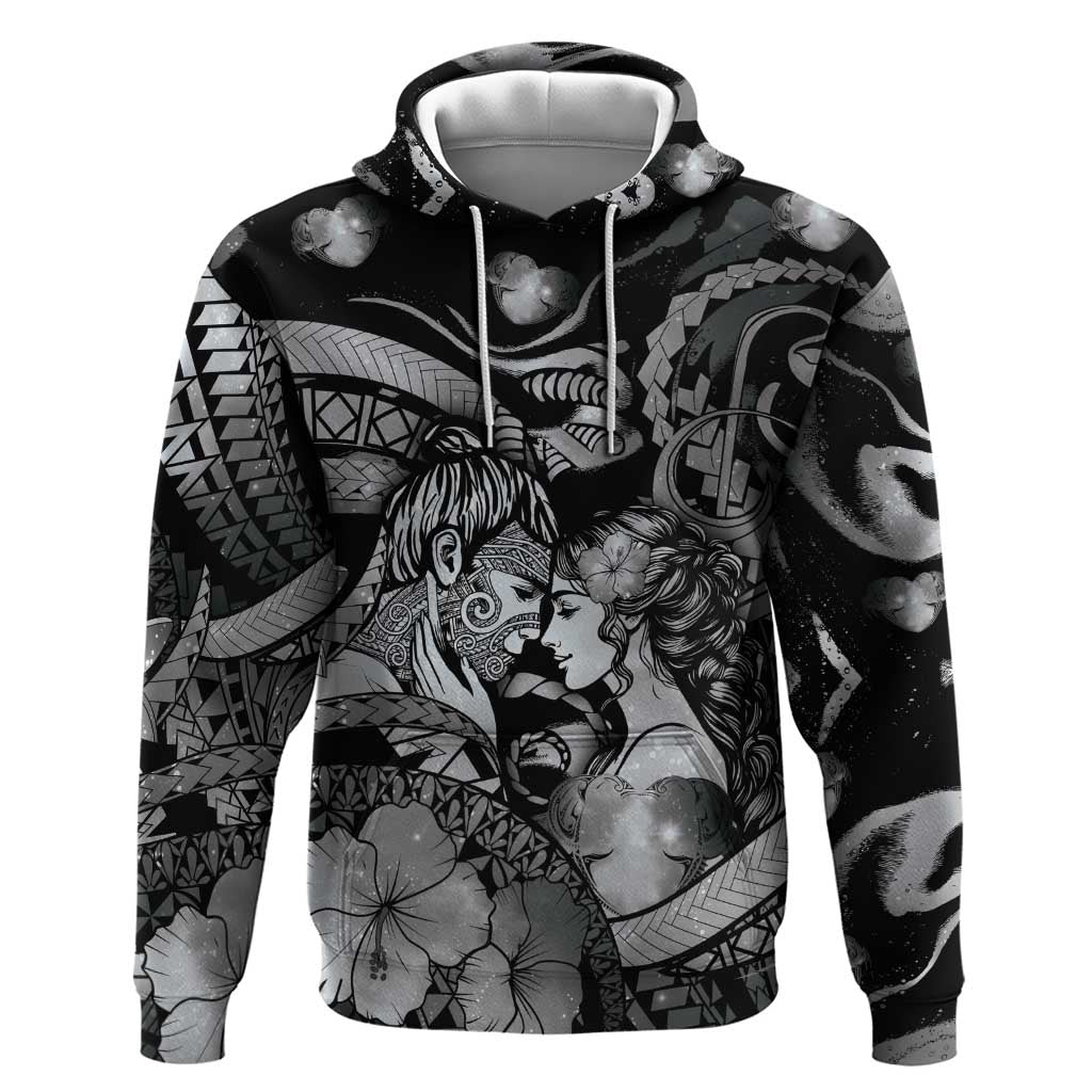 Personalised Maori Romantic Valentine Hoodie The Hongi Kiss Black Galaxy DT05 Pullover Hoodie Black - Polynesian Pride