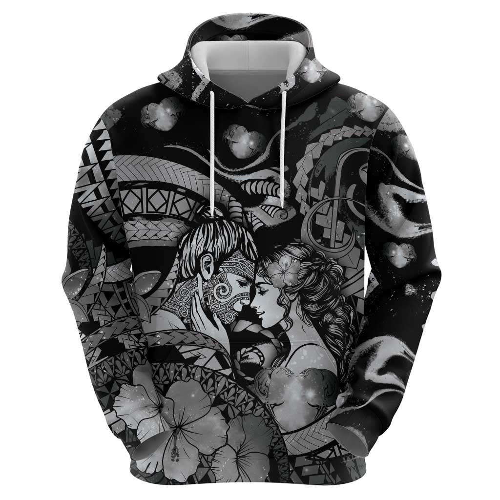Personalised Maori Romantic Valentine Hoodie The Hongi Kiss Black Galaxy DT05 - Polynesian Pride