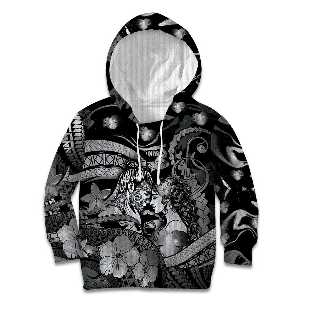 Personalised Maori Romantic Valentine Kid Hoodie The Hongi Kiss Black Galaxy DT05 Hoodie Black - Polynesian Pride