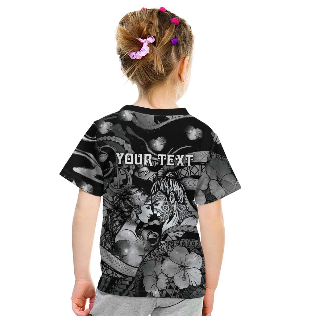 Personalised Maori Romantic Valentine Kid T Shirt The Hongi Kiss Black Galaxy DT05 - Polynesian Pride