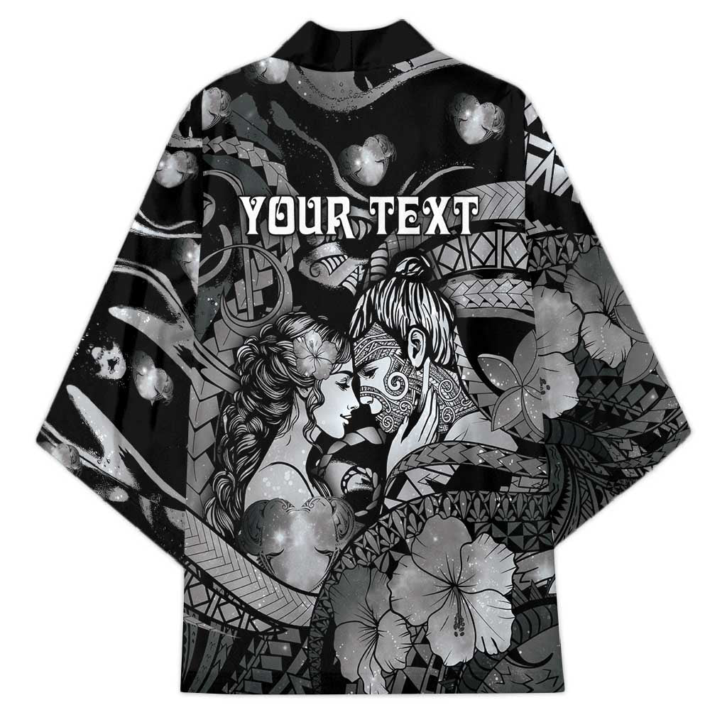 Personalised Maori Romantic Valentine Kimono The Hongi Kiss Black Galaxy DT05 - Polynesian Pride