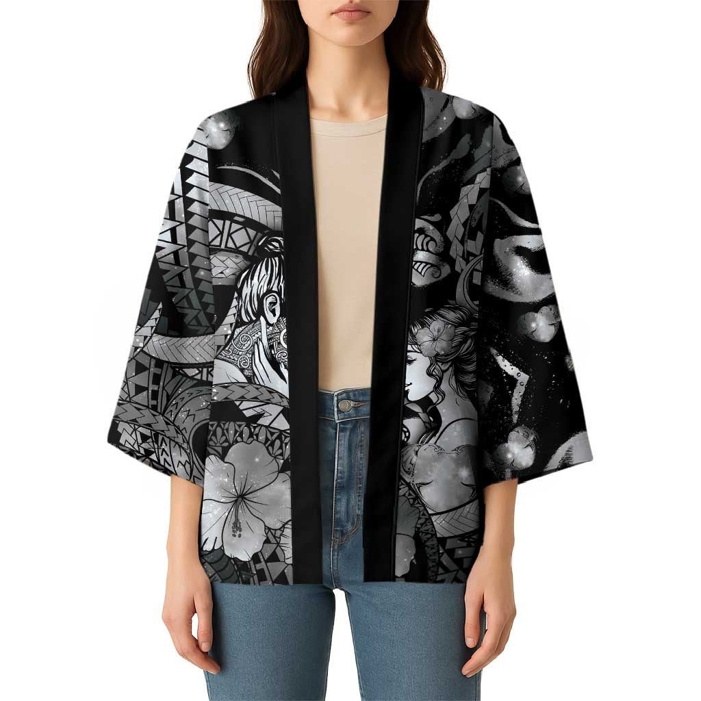 Personalised Maori Romantic Valentine Kimono The Hongi Kiss Black Galaxy DT05 - Polynesian Pride