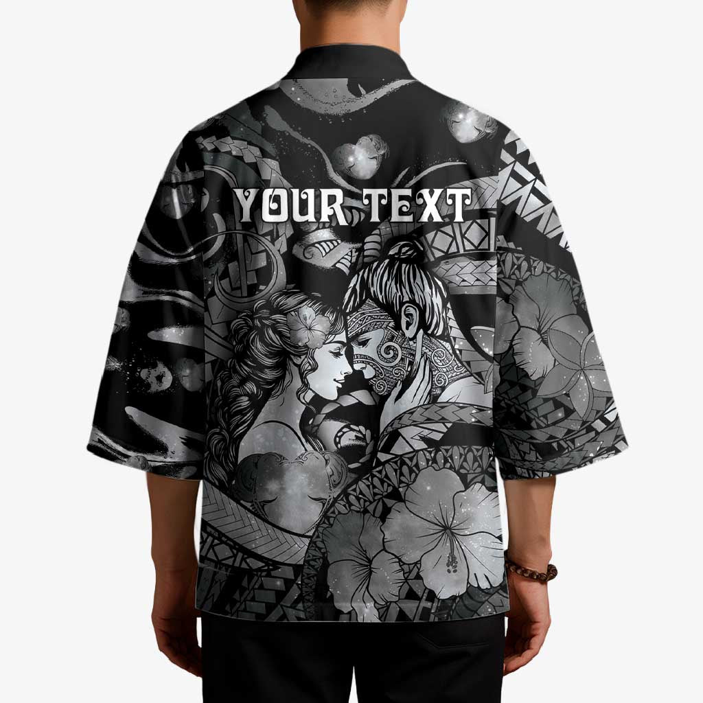 Personalised Maori Romantic Valentine Kimono The Hongi Kiss Black Galaxy DT05 - Polynesian Pride