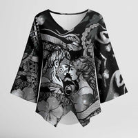 Personalised Maori Romantic Valentine Kimono Sleeve Blouse The Hongi Kiss Black Galaxy DT05 Female Black - Polynesian Pride