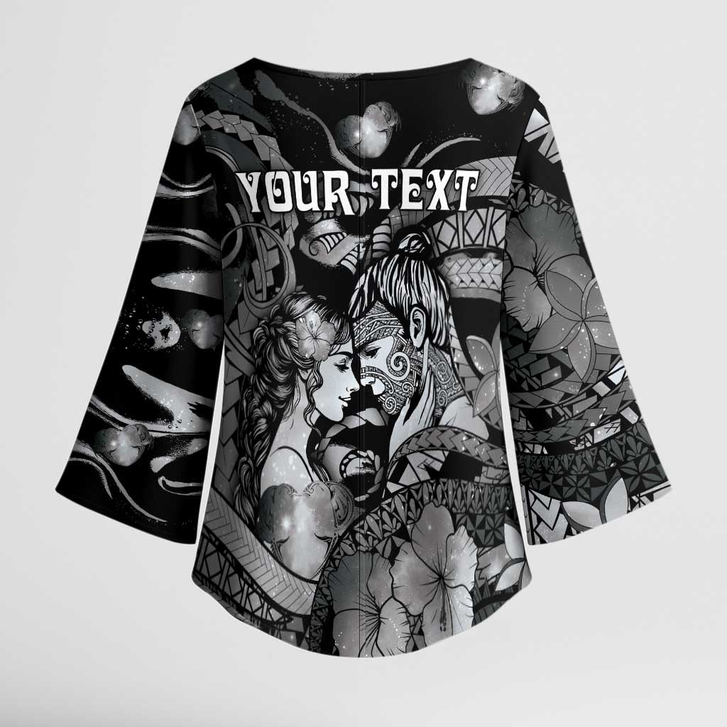 Personalised Maori Romantic Valentine Kimono Sleeve Blouse The Hongi Kiss Black Galaxy DT05 - Polynesian Pride