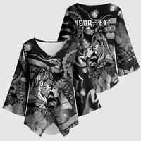 Personalised Maori Romantic Valentine Kimono Sleeve Blouse The Hongi Kiss Black Galaxy DT05 - Polynesian Pride