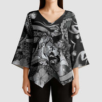 Personalised Maori Romantic Valentine Kimono Sleeve Blouse The Hongi Kiss Black Galaxy DT05 - Polynesian Pride