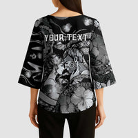 Personalised Maori Romantic Valentine Kimono Sleeve Blouse The Hongi Kiss Black Galaxy DT05 - Polynesian Pride