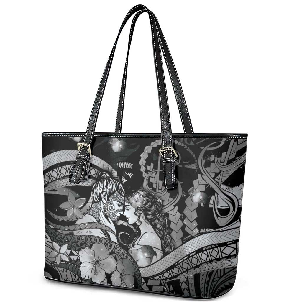 Maori Romantic Valentine Leather Tote Bag The Hongi Kiss Black Galaxy DT05 - Polynesian Pride
