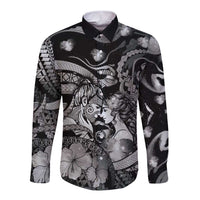 Personalised Maori Romantic Valentine Long Sleeve Button Shirt The Hongi Kiss Black Galaxy DT05 Unisex Black - Polynesian Pride