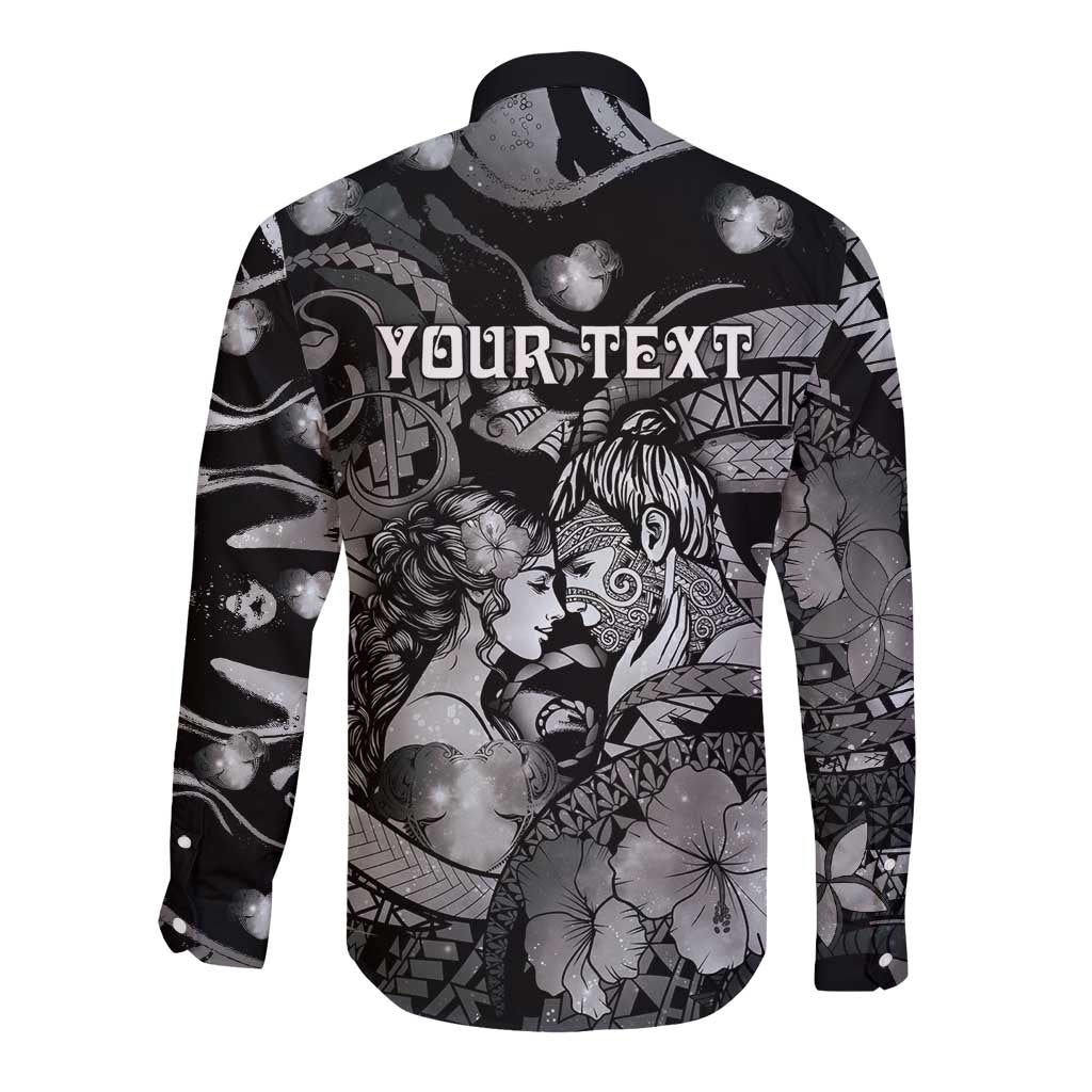 Personalised Maori Romantic Valentine Long Sleeve Button Shirt The Hongi Kiss Black Galaxy DT05 - Polynesian Pride