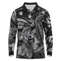 Personalised Maori Romantic Valentine Long Sleeve Polo Shirt The Hongi Kiss Black Galaxy DT05 Black - Polynesian Pride