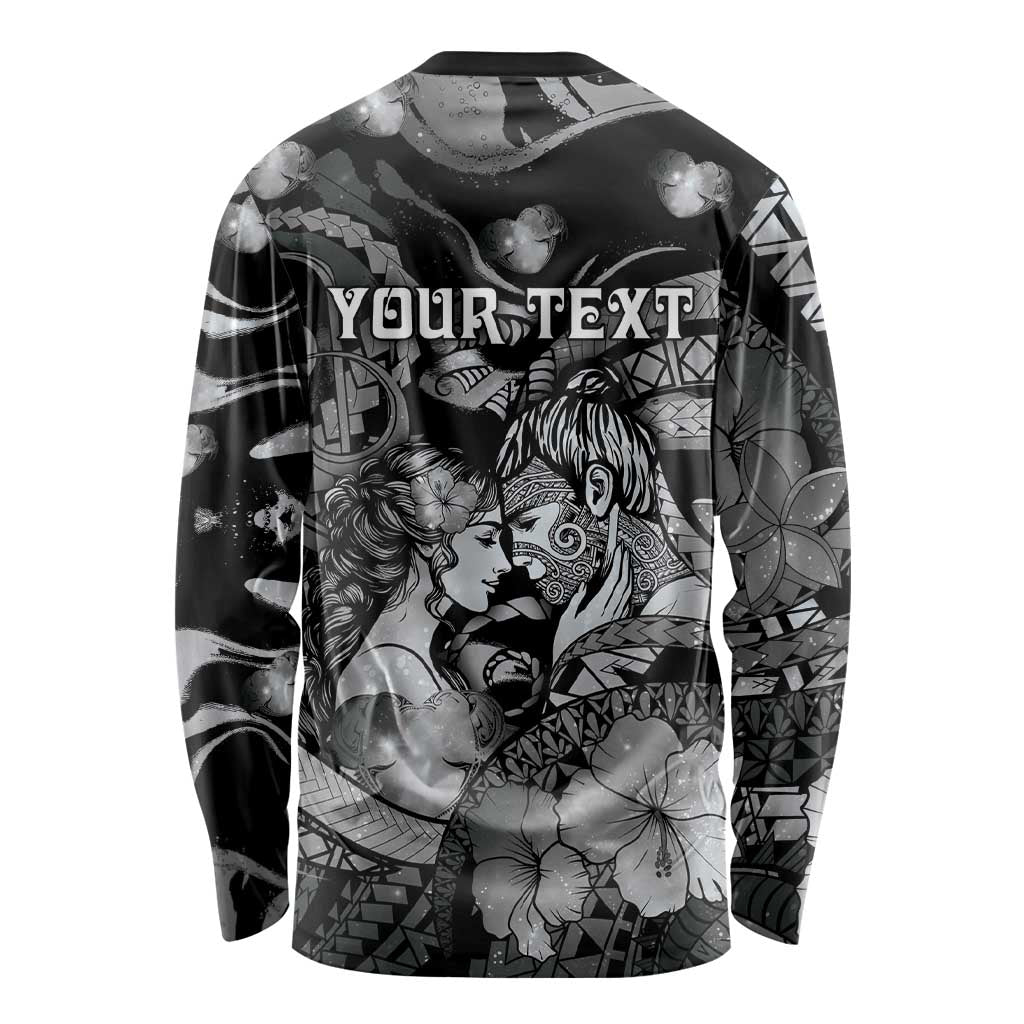 Personalised Maori Romantic Valentine Long Sleeve Shirt The Hongi Kiss Black Galaxy DT05 - Polynesian Pride