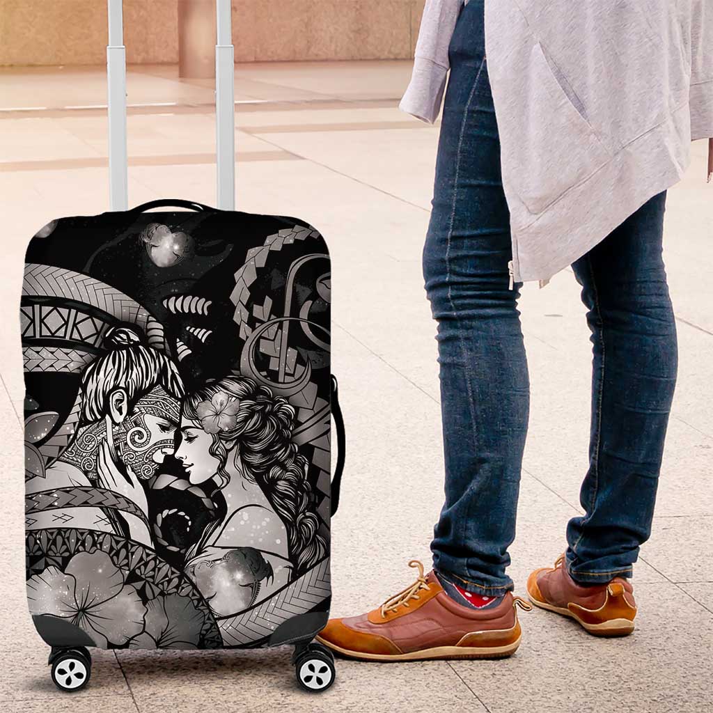 Maori Romantic Valentine Luggage Cover The Hongi Kiss Black Galaxy DT05 Black - Polynesian Pride