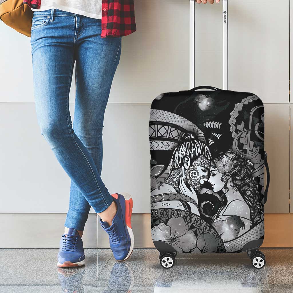 Maori Romantic Valentine Luggage Cover The Hongi Kiss Black Galaxy DT05 - Polynesian Pride