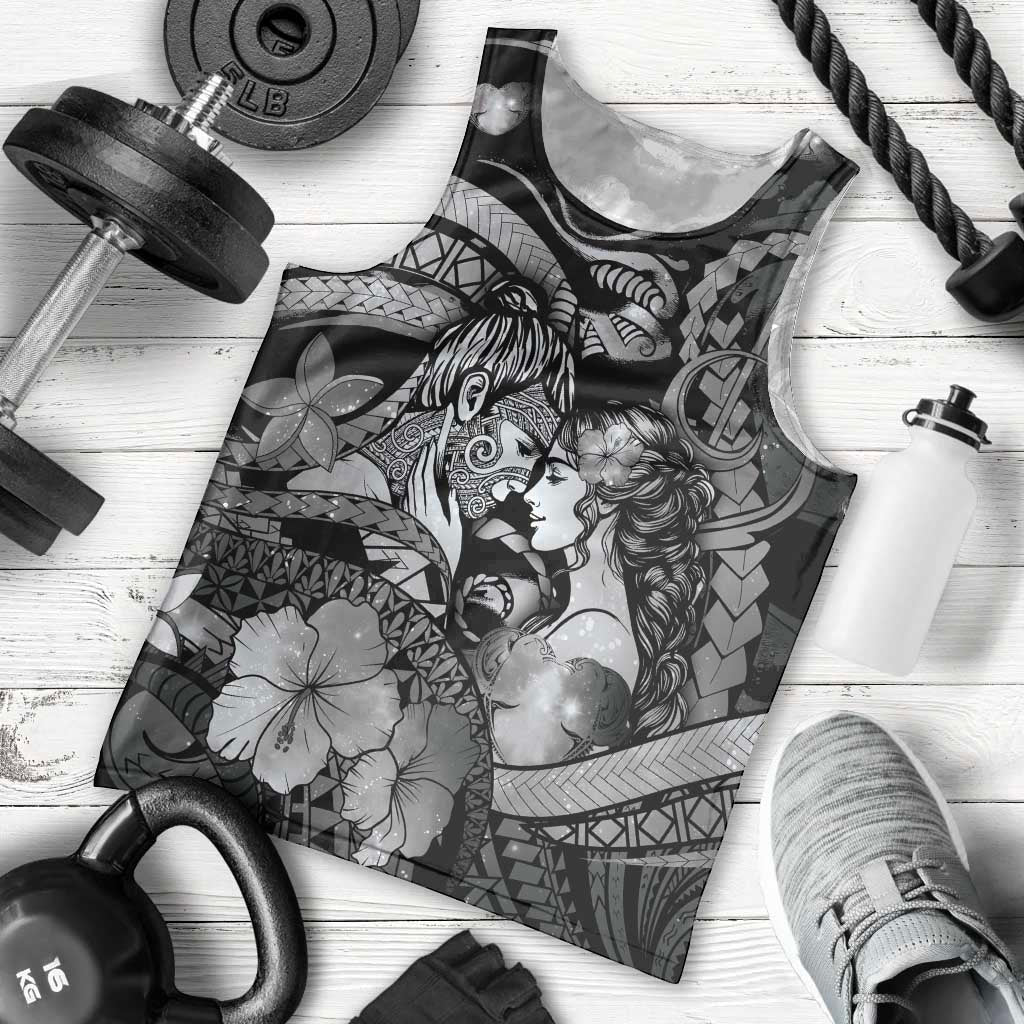 Personalised Maori Romantic Valentine Men Tank Top The Hongi Kiss Black Galaxy DT05 - Polynesian Pride